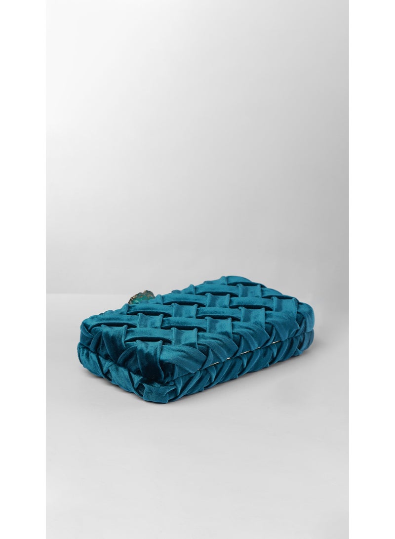 كيفيلي حقيبة كلتش مخملية بنقشة شبكية وحجر فاخر - Image 5